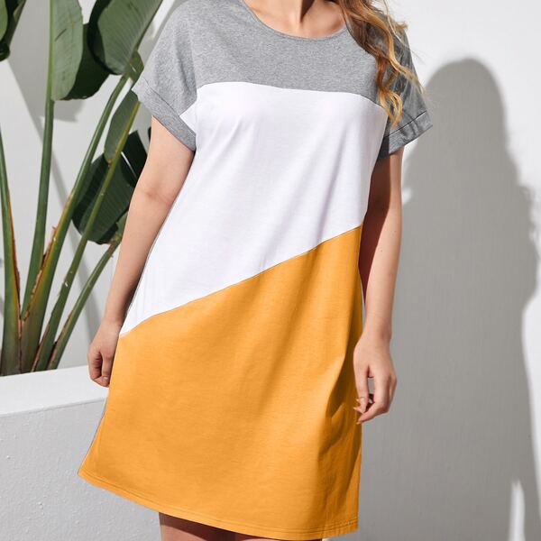 

Plus Color-block Batwing Sleeve Tee Dress, Multicolor
