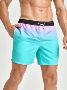 Surfspeed Men Ombre Print Drawstring Waist Slant Pocket Swimwear - Multicolor - View 1