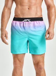Surfspeed Men Ombre Print Drawstring Waist Slant Pocket Swimwear - Multicolor - View 3