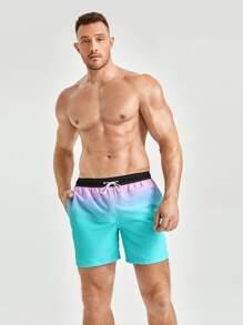 Surfspeed Men Ombre Print Drawstring Waist Slant Pocket Swimwear - Multicolor - View 5