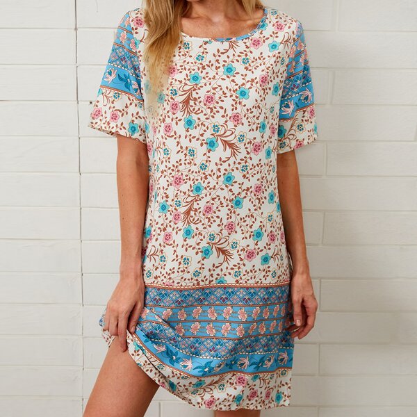 

Floral Print Tunic Dress, Multicolor