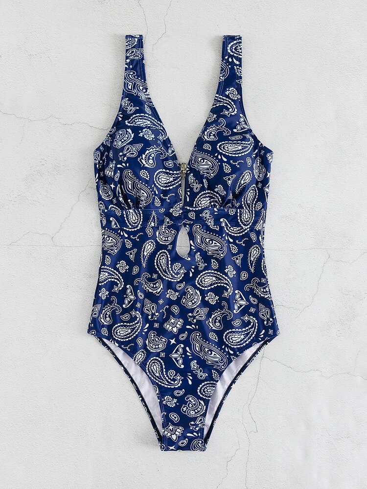 Paisley Print One Piece Swimsuit - Multicolor - View 5