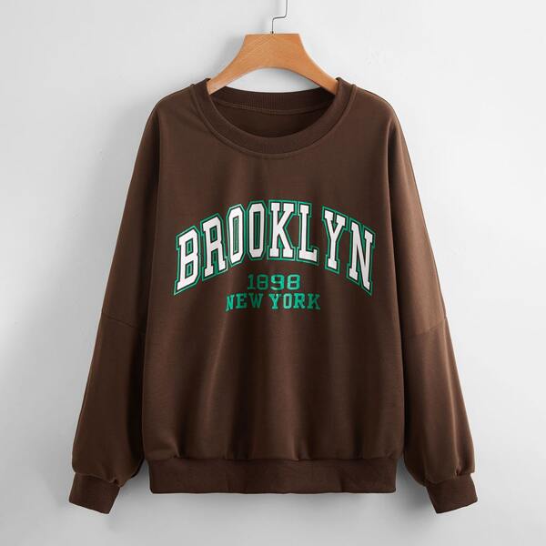 

Letter Graphic Drop Shoulder Pullover, Coffee brown