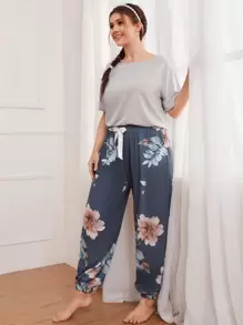 Plus Floral Print Bow Pyjama Set - Multicolor - View 3