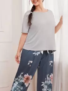 Plus Floral Print Bow Pyjama Set - Multicolor - View 5