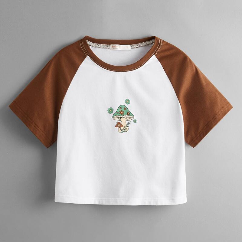 

Mushroom Graphic Baseball Tee, Multicolor