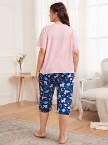 Conjunto de pijama con estampado de letra y dibujos animados - Multicolor - Ver 2