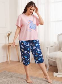 Conjunto de pijama con estampado de letra y dibujos animados - Multicolor - Ver 5