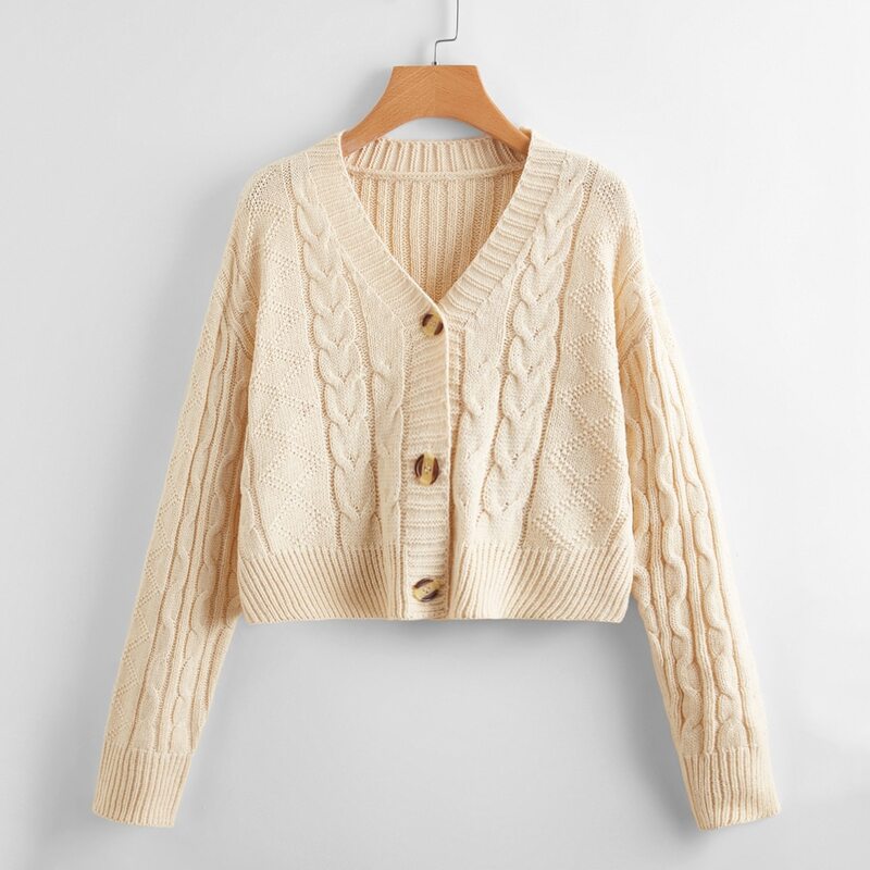 

Cable Knit Button Front Cardigan, Apricot