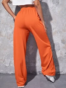 SHEIN Unity Solid Wide Leg Sweatpants - Orange - View 2
