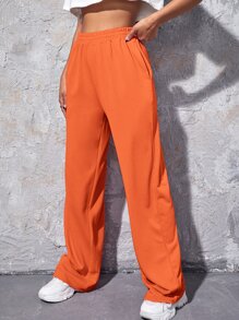 SHEIN Unity Solid Wide Leg Sweatpants - Orange - View 4