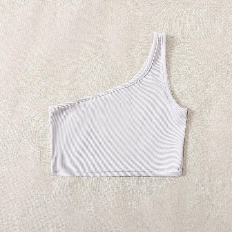 

Solid One Shoulder Ribbed Crop Top, Light grey