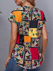 EMERY ROSE Top de cuello notch con retazo - Multicolor - Ver 2