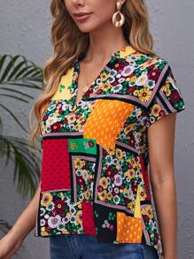 EMERY ROSE Top de cuello notch con retazo - Multicolor - Ver 3