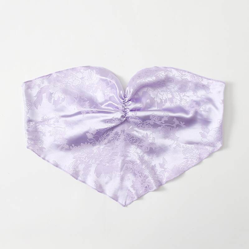 

Satin Jacquard Ruched Crop Tube Top, Lilac purple