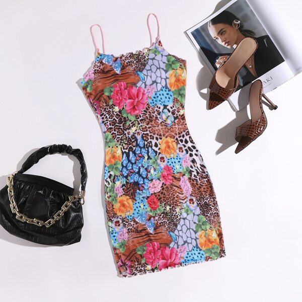 

Plus Lettuce Trim Patchwork Bodycon Dress, Multicolor