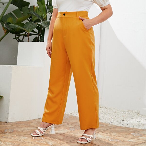 

Plus Solid Tailored Pants, Orange