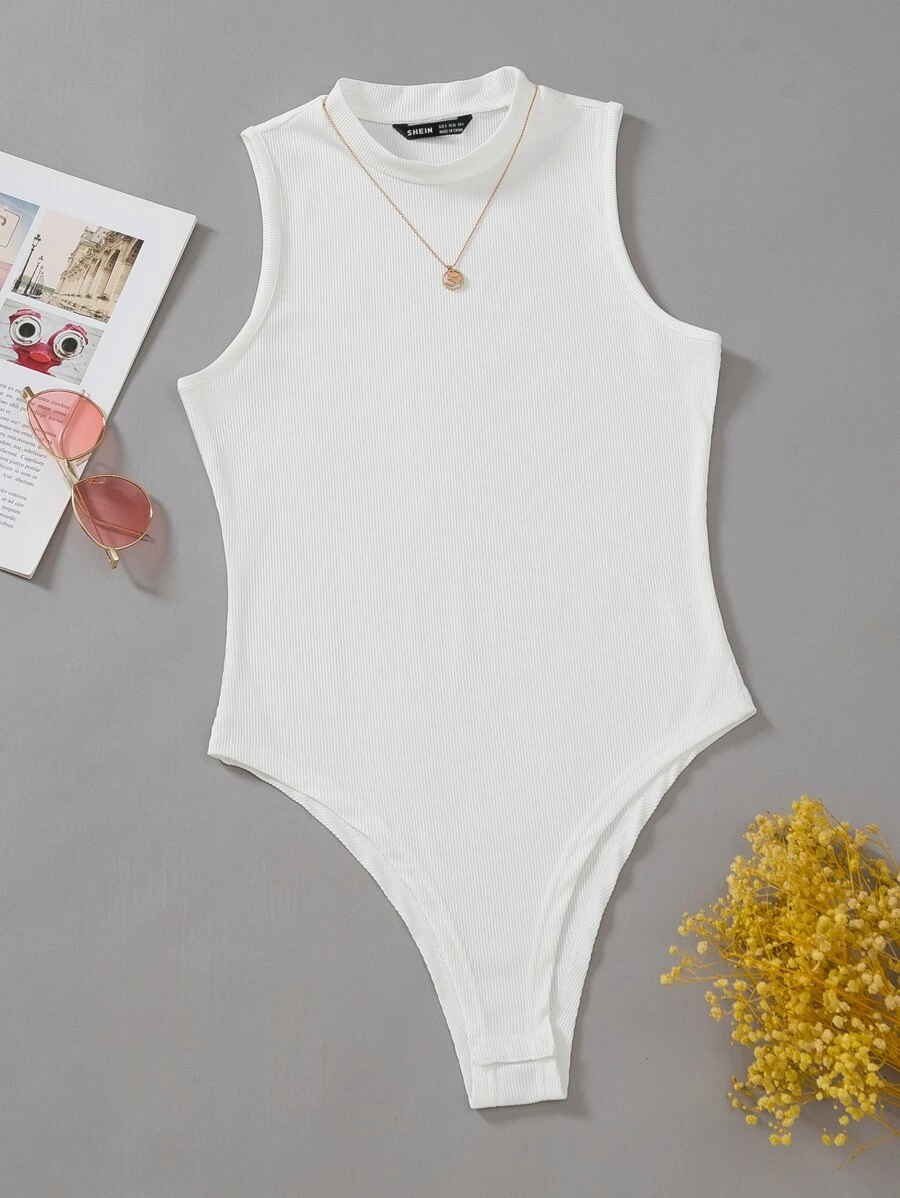 Calvaya Body De Cuello Alto Y Tirantes Sólido Para Mujeres De Talla Plus - Blanco - Ver 1