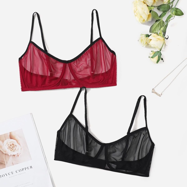 

2pack Plus Sheer Mesh Underwire Bra Set, Multicolor