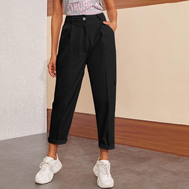 

Flap Pocket Button Fly Pants, Black