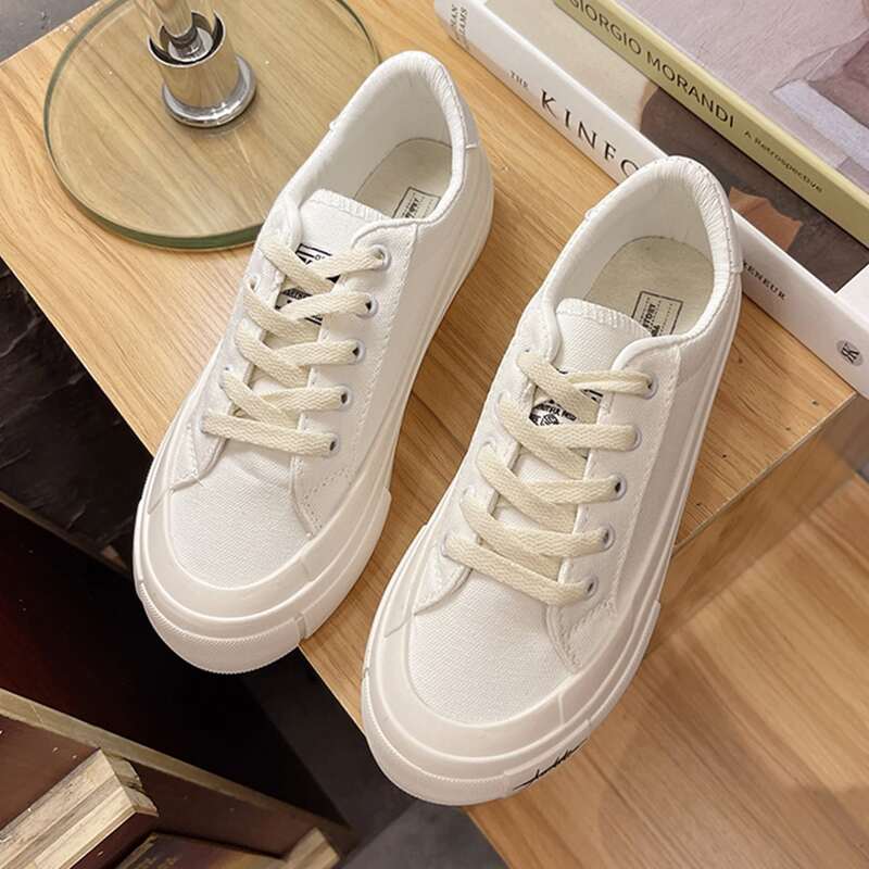 

Minimalist Lace Up Front Canvas Shoes, Beige