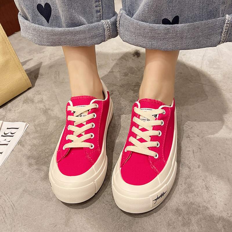 

Minimalist Lace-up Front Low Top Canvas Shoes, Purple