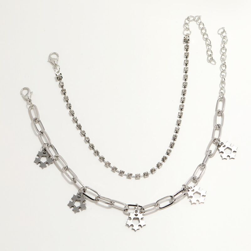 

2pcs Rhinestone Decor Anklet, Silver