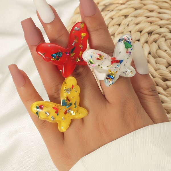 

3шт Кольцо с декором бабочки, Многоцветный