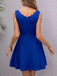 SHEIN Clasi Scallop Edge Solid Dress - Royal Blue - View 3