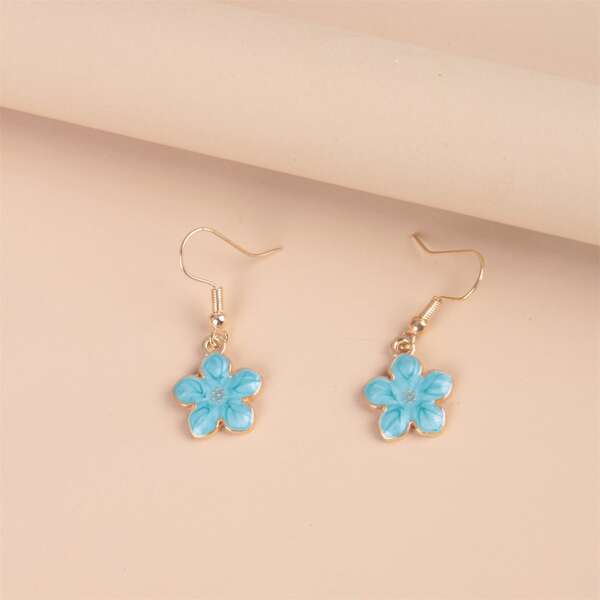 

Flower Drop Earrings, Blue
