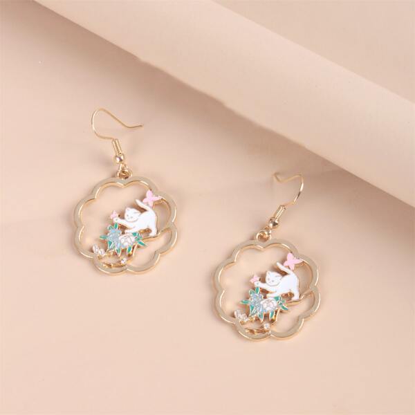 

Cat & Flower Drop Earrings, Multicolor
