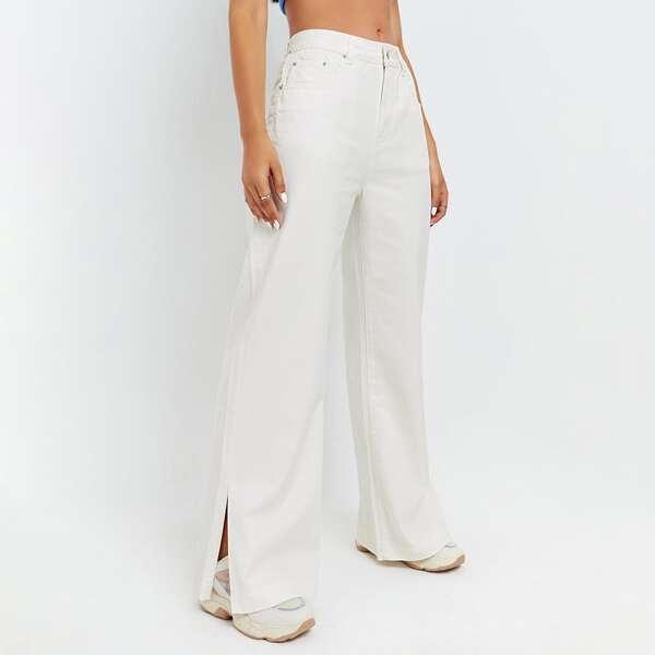 

Slit Hem Wide Leg Jeans, White