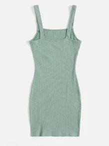 Muchica Vestido De Punto Acanalado Con Dobladillo Dividido - verde menta - Ver 2