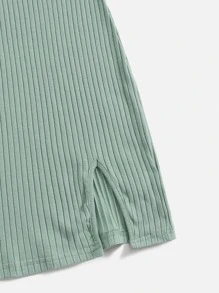 Muchica Vestido De Punto Acanalado Con Dobladillo Dividido - verde menta - Ver 4