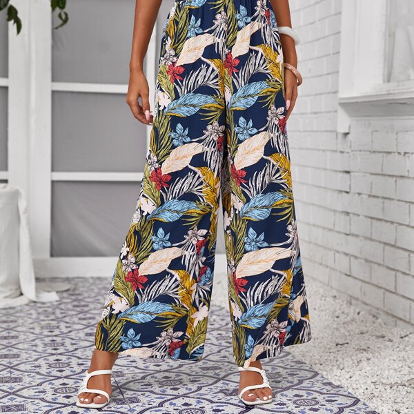 

Tropical Print Wide Leg Pants, Multicolor
