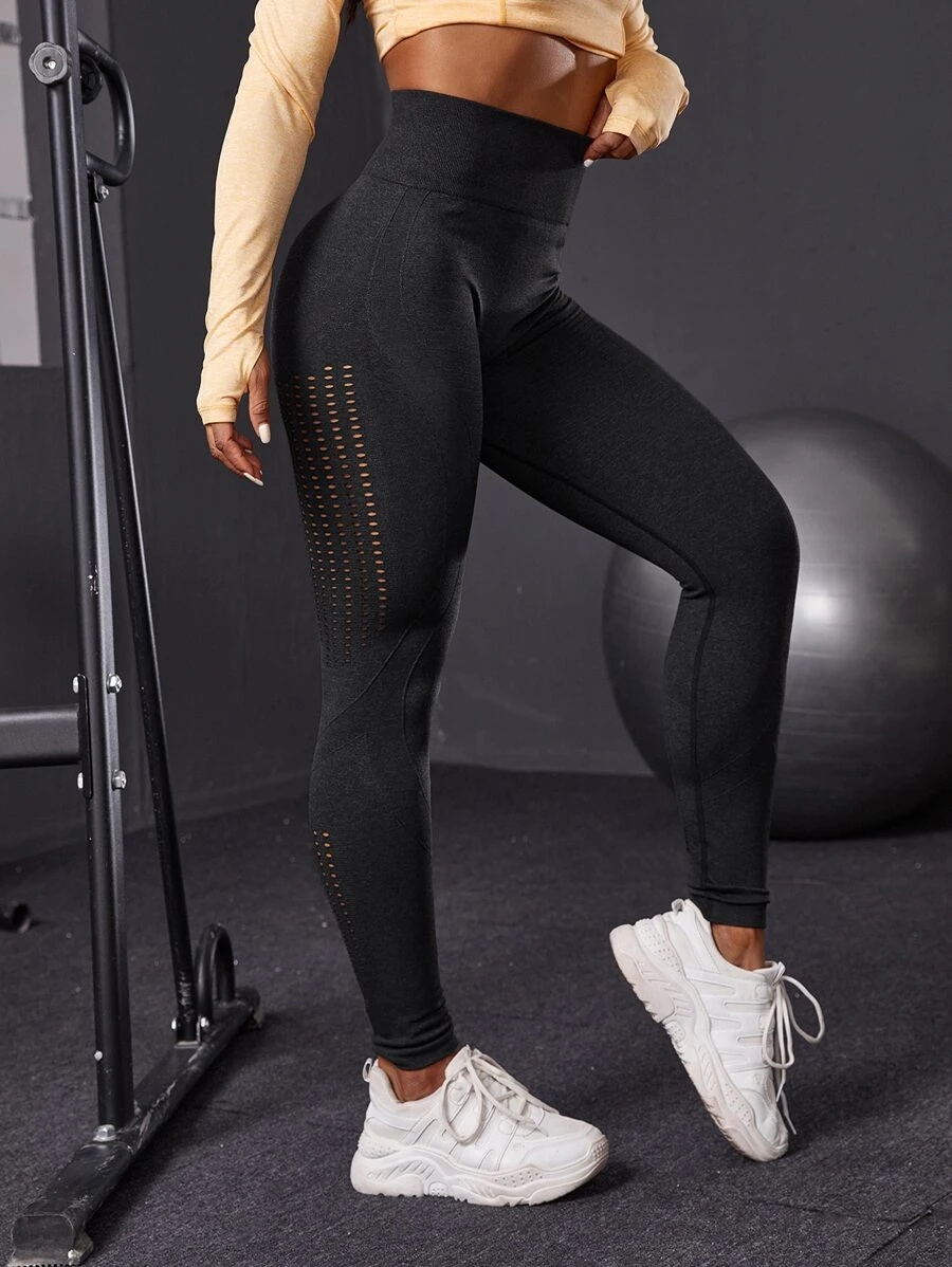 Legging thể thao Cắt ra màu trơn - màu đen - Xem 1