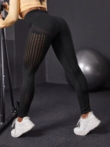 Legging thể thao Cắt ra màu trơn - màu đen - Xem 2