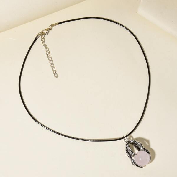 

Men Claw & Round Ball Charm Necklace, Pink