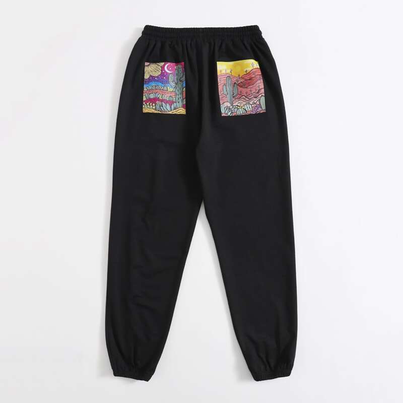 

Moon & Cactus Graphic Sweatpants, Black