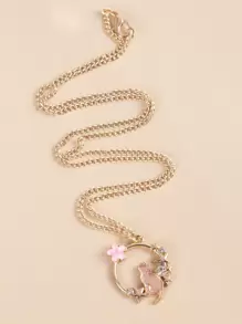 水鑽細節圓形吊墜項鍊 - 粉色 - 查看 2