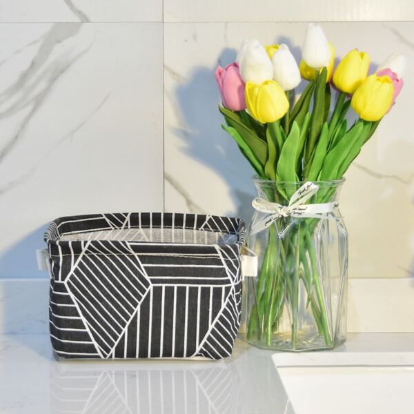 

Striped Pattern Storage Basket, Black