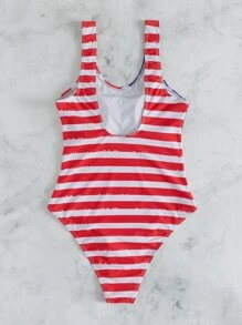 American Flag Print One Piece Swimsuit - Multicolor - View 2