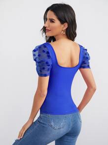 SHEIN Privé Top de manga de malla de cuello sweetheart - azul real - Ver 2