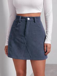 SHEIN EZwear Falda con botón delantero - Neblina azul - Ver 1