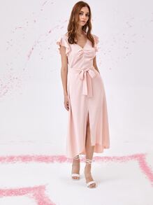 Solid Split Hem A Line Dress