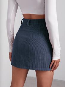 SHEIN EZwear Falda con botón delantero - Neblina azul - Ver 2