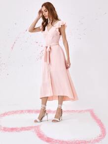 Solid Split Hem A Line Dress