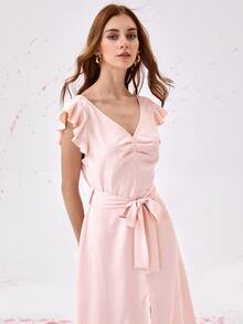 Solid Split Hem A Line Dress