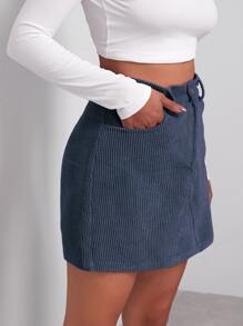 SHEIN EZwear Falda con botón delantero - Neblina azul - Ver 4