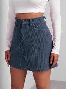 SHEIN EZwear Falda con botón delantero - Neblina azul - Ver 5